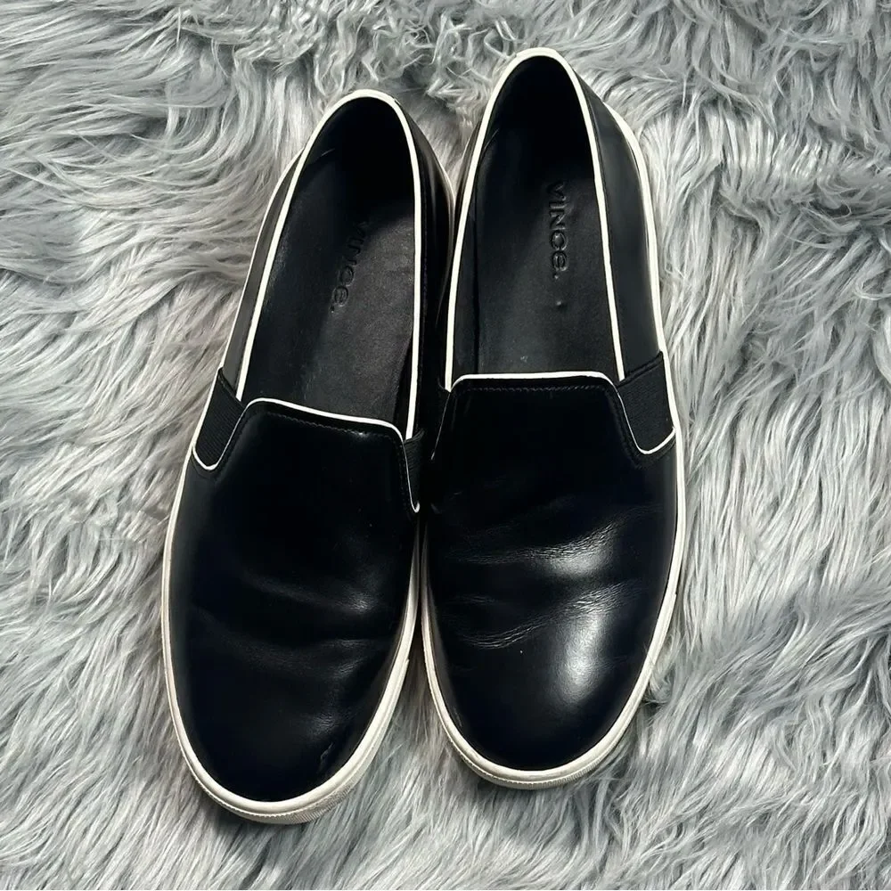 Vince Black Leather Slip-On Loafers